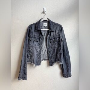 Women’s Hidden Los Angeles light gray/black crop denim jacket, frayed, Size L